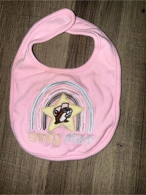 Buc-ee’s Pink "Shining Star" Baby Bib with Embroidered Rainbow